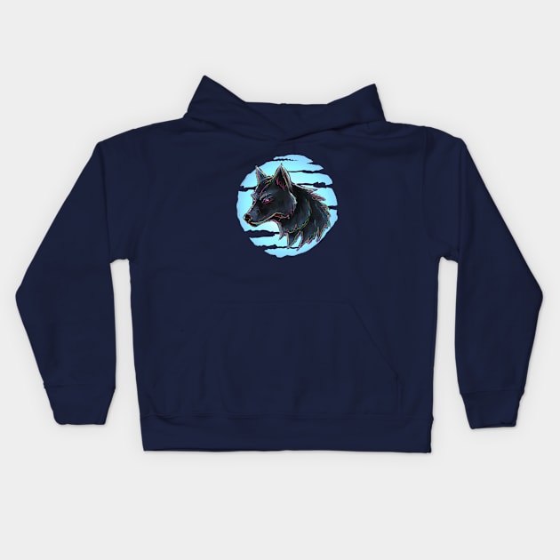 Wolf and Moon Kids Hoodie by NihatGokcenArt